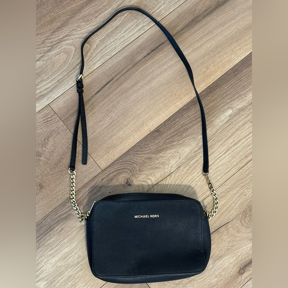 Michael Kors Black Crossbody with Gold Chain Accent